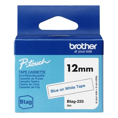 Bild av P Touch N25BT ​​​​​​​​​​​​​​​​​​​​​​​​​​​​​​​​​​​Brother Btag 233 blå text vit tejp 12mm x 4m (original)