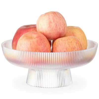 Bild av Navaris fruktskål i glas dekorativ räfflad färgad glasskål för fruktsnacks godis 26 cm/10,2 tum diameter bord mittpunkt maträtt regnbågsfärgat