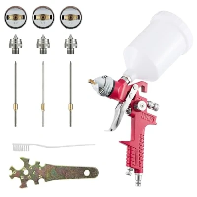 Bild av BenBow HVLP Färgspruta med Munstyckespaket 1.4 + 1.8 mm 2.5mm Färgsprute Kit 600 ml plastbehållare