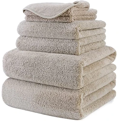 Bild av Polyte Badhandduk uppsättning snabbtorkande, luddfri mikrofiber 6 stycken beige