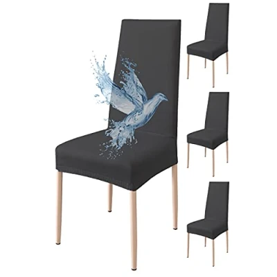 Bild av Stolsöverdrag med Ryggstöd, 4 Stycken, Elastiska, Vattentäta, Universell Storlek, för Moderna kök och Vardagsrum, Tvättbara Avtagbara Svart