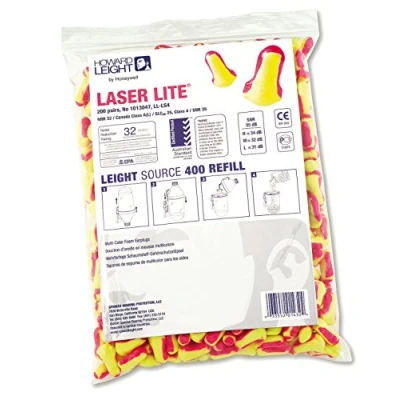 Bild av Howard Leight av Honeywell Laser Lite 1013047 engångs öronproppspåfyllning, SNR 35, gul och magenta, för alla storlekar, T formad, utan kabel (påse med 200 par)
