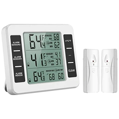 Bild av ORIA Digital kylskåpstermometer, inomhus/utomhus frystermometer med 2 trådlösa sensorer och ljudlarm, Kylskåpstermometrar registrera min/max, för hem, restauranger, etc