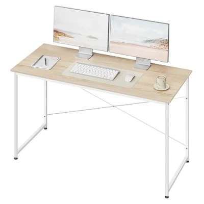 Bild av WOLTU Skrivbord, datorbord, 140 x 60 cm kontorsbord, PC bord, arbetsbord med metallram, för kontor hemmakontor arbetsrum sovrum, av trämaterial, ljus ek