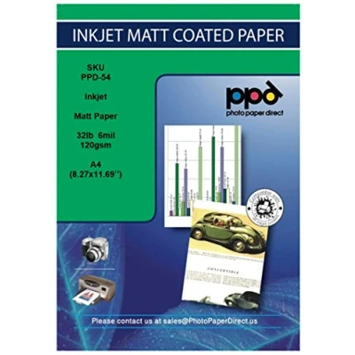 Bild av PPD 100 ark x A4 matt belagt fotopapper 120 g bläckstråleutskrift, prisvärt dagligt tryck, maxipack ekonomiskt 54