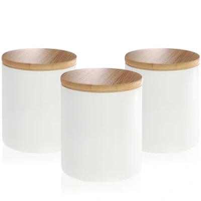 Bild av COM FOUR® 3x keramiska förvaringsbehållare förvaringslåda med bambulock mångsidig kaffebehållare små behållare för mat (vit 08x09cm 3 st)