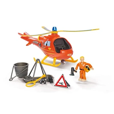 Bild av Simba 109252510 Brandman Sam Helikopter Wallaby med Tom Figur, originalljud, blåljus, sökstrålkastare, vinsch, 15 cm, från 3 år