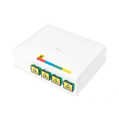 Bild av DIGITUS DN 931094 FTTH/FTTX hus 4x SC Simplex (SX) kopplare väggmontering och DIN skenemontering integrerad skarvbricka IP45 dammskydd vit