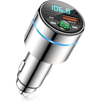 Bild av Mohard Bluetooth 5.3 FM Sändare, All Metall Bil, Snabbladdare PD 30W typ C+QC3.0, Mottagaradapter, Brusreducering, Handsfree Samtal, HiFi Musik
