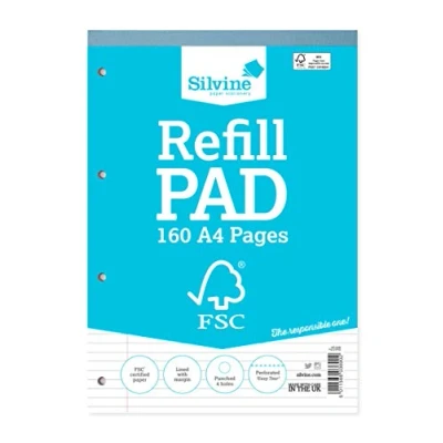 Bild av Silvine A4 Everyday FSC Refill Pad. Linjerad med marginal, 160 sidor certifierat papper. Ref FSCRP80
