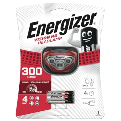 Bild av Energizer pannlampa LED, vision superljus för camping, utomhus och vandring, batteri ingår, röd