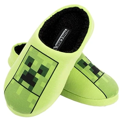 Bild av Minecraft tofflor pojkar barn omgiven Blue Steve Creeper Sword House skor Slip on gåvor, Kryp, 33 EU