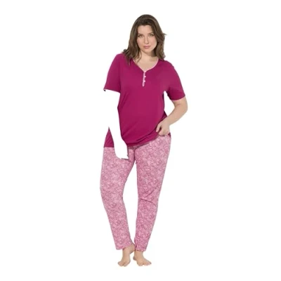 Bild av Ulla Popken Zierkante Druck SET Pyjamas, Storlek: 50/52, Fuchsia