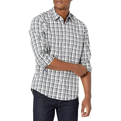 Bild av Amazon Essentials Men&#039;s Långärmad ledig poplinskjorta med normal passform, Grå Rutig, L