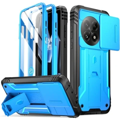 Bild av Poetisk revolutioneringsfodral för OnePlus 13 5G, [kameraskydd], inbyggt skärmskydd [fungerar med fingeravtrycks ID], [2 främre ram] helkropp robust stötsäkert skyddande fodral stativ, blå