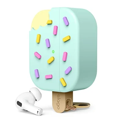 Bild av elago Isfodral kompatibelt med AirPods Pro 2 fodral 2:a generationens fodral, karbinhake ingår, trådlöst laddningsstöd, fullt skydd (mint)