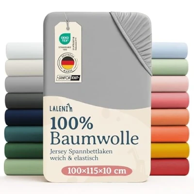 Bild av Laleni Jersey Underlakan 100x115 cm för lekhage OEKO TEX certifierat hexagonalt överdrag till av bomull underlägg i grått
