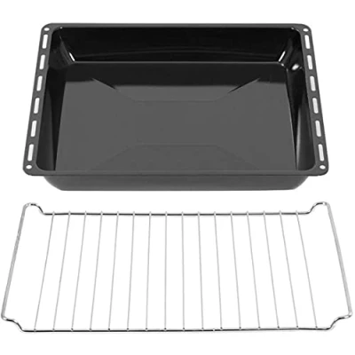 Bild av ICQN 42,2 x 37 cm bakplåtar och galler, 4,5 djup emaljerad fettpanna förkromad ugnsgaller för ugn spis, reptålig rostfri, 422 370 mm