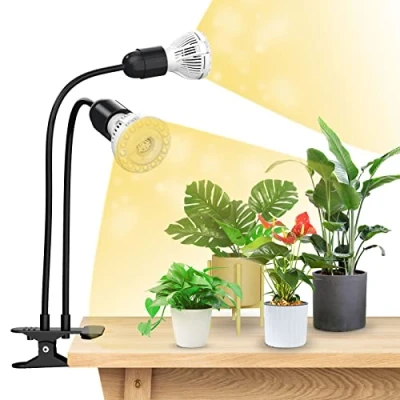Bild av SANSI Doppelkopf Wachstumslampe 20W Vollspektrum, starker Griffclip fixiert, 360 Schwanenhals, geeignet für Zimmerpflanzenwachstum, Garten, Gewächshaus, mit 2 E27 Pflanzenwachstumslampen
