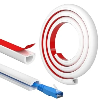 Bild av FIXCHORD kabelkanal Självhäftande, Halvcirkulär Kabelkanal, Trunkledning för Kabel, Flamskyddande, Målningsbar, Dold Hemmet, Kontoret, 20 (B) x 10 (H) mm 1 meter längder, Vit