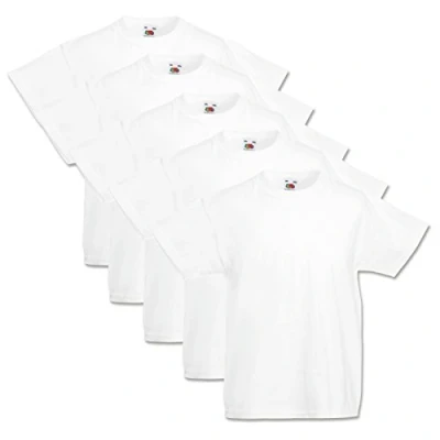 Bild av Fruit of the Loom 5 t shirts för barn, Valueweight 104 116 128 140 152 olika färguppsättningar valbara, 100 % bomull, Vit,
