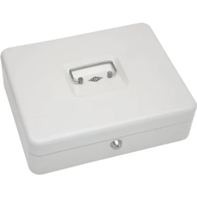 Bild av WEDO 145 400 x kassettfack i pulverlackerat stål, infällbart handtag, myntinsats med 5 fack, säkerhetscylinderlås, 30 24 9 cm, vit
