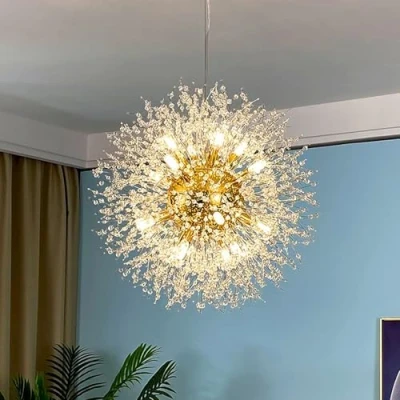 Bild av Modern kristall fyrverkeri ljuskrona, 16 lampor guld maskros kristallkrona (60cm)