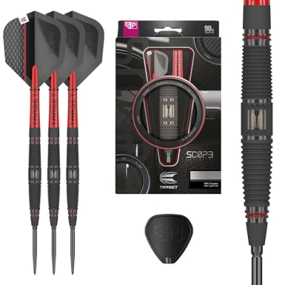 Bild av Target Darts Scope Steel Tip Swiss Point Darts, 90 % volfram dartset, fat 04 22G Stålspets darttavla, professionell darttavla med schweiziska spetsar och verktyg
