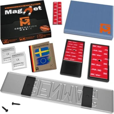 Bild av GENMAG® 1x Magnetisk Skylthållare Ramlös [Extra stark &amp; Universal] Magnet Nummerplåtshållare Utan Ram Osynlig Registreringsskylthållare Nummerplåt Nummerskylthållare