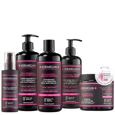 Bild av Kerargan Kit Shampoing, Après Masque, Sérum et Soins Sans Rincage à la Kératine sulfate, paraben silicone 1950 ml