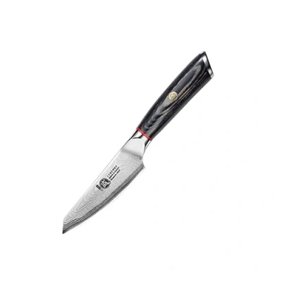 Bild av MITSUMOTO SAKARI 10 cm Små Japanska Knivar, Professionella Köksknivar AUS Damast, Handsmidd fruktkniv (Pakka Trähandtag)