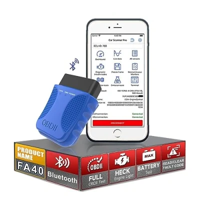 Bild av Trådlös OBD2 Scanner Bluetooth, lämplig för iOS iPhone/Android Automatisk Diagnostisk Skanningsverktyg Fordonsfel Testmotorljus OBDII Autokodsläsare alla protokollfordon