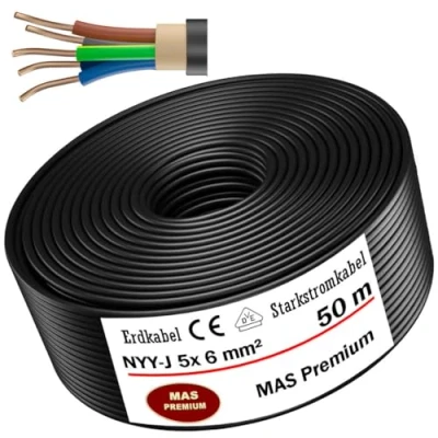 Bild av Jordkabel, strömkabel 5, 10, 15, 20, 25, 30, 35, 40, eller 50 m, NYY J, 5 x 6 mm², lindad elkabel för utomhusbruk (50 m)