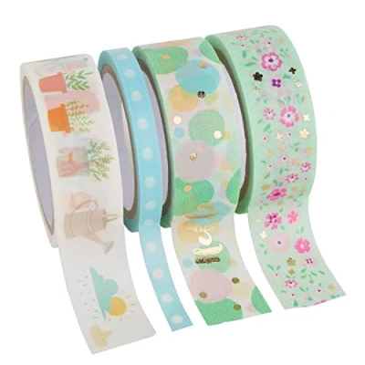 Bild av folia 26435 Washi tejp, tejp av rispapper, Hotfoil vår I, set om 4 perfekt för dekoration och