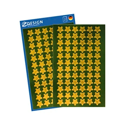 Bild av AVERY Zweckform 144 klistermärken jul stjärnor guld (Made in Germany, julklistermärken glanspapper, självhäftande juldekoration för kort, presenter, påsar) 2 ark/72 stjärnklistermärken, 52805