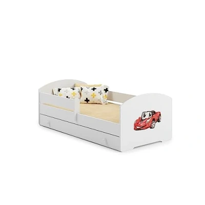 Bild av KOBI Barnsäng LUK vit med låda förvaring 160 x 80 cm liten flickas pojke säng barnsängar madrass och ram babyrummet enkelsäng barriär räcke