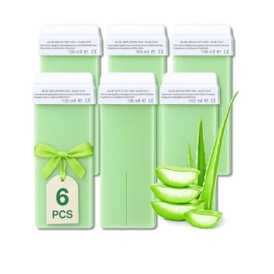 Bild av LALILL Aloe vaxkassetter, 100 ml x 6 Roll on Wax effektiv hårborttagningsvax varm vaxkassett med naturliga ingredienser, depilering, kropp, ansikte, ben, rulle, bred