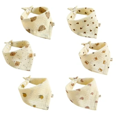 Bild av FZSECRIU Haklapp, babymuslin, triangulär halsduk, baby, 6 stycken, halsdukar, musselin, muslindukar baby för tänder och dreglande, flerfärgad, En Storlek