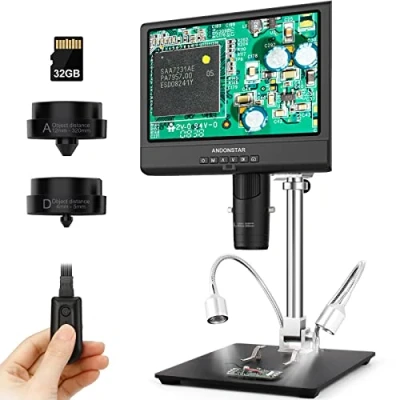 Bild av Andonstar AD249 M Digitalt mikroskop, 10,1 tum, mikroskop med 3 objektiv, elektroniskt 1080P FHD videoinspelning, 500x, myntmikroskop, biologisk mikroskopsats 32G kort