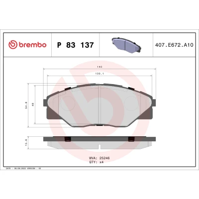 Bild av BREMBO P 83 137 Jeu de plaquettes frein contact signal d&#039;usure exclu sans accessoires TOYOTA: HILUX 3 Pick up