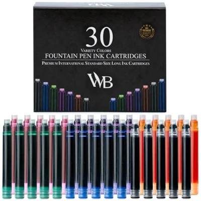 Bild av 30 pack blandade färger reservoarpennor bläckpatroner av Wordsworth &amp; Black olika kort internationell standardstorlek längd 7 cm basdiameter ca 0,5 engångsbruk