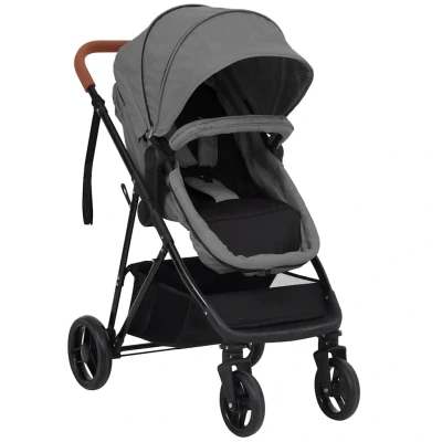 Bild av VidaXl Barnvagn 2 I 1 Ljusgrå Och Svart Stål