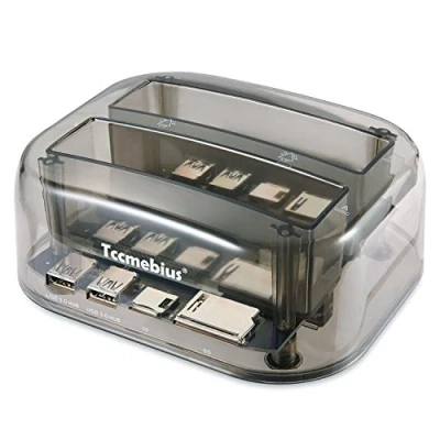 Bild av Tccmebius TCC S865 DE Hårddisk Dockningsstation, USB 3.0 till SATA IDE Dubbla Kortplatser Extern Transparent Hårddiskläsare med Kortläsare 2 Portar Hubb för 2,5 3,5 Tum I/II/III SSD