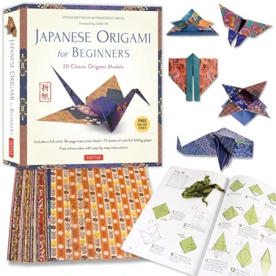 Bild av Japanese Origami for Beginners Kit: 20 Classic Models: Kit with 96 page Book, 72 Papers and Instructional Videos: Great Kids Adults!