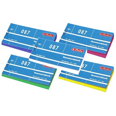 Bild av Herlitz nummerblock 1 1000 nummer 30 x 100 stycken grön vit blå 50x100 Abrisse 5 färger