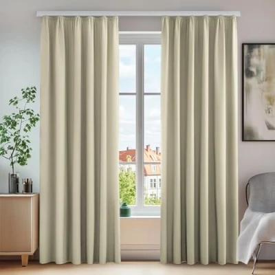 Bild av Deconovo Set med 2 ockulta gardiner, veckgardin, kontor, vuxen, dörr, gardin, sovrum, vardagsrum, beteckning, modern, mörkbeige, 140 x 245 cm