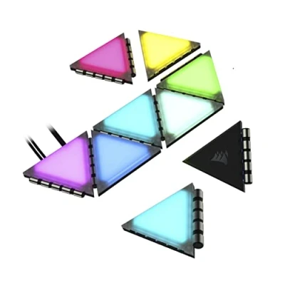 Bild av Corsair iCUE LC100 ljuspaneler för chassin minitrianglar Utbyggnadssats med 9 paneler (81 RGB LED ljusspridning, Enkel montering magneter)