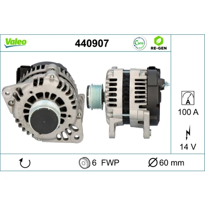 Bild av VALEO 440907 Alternateur 14V 100A OPEL: Astra H 3/5 portes, Zafira B, Corsa D VAUXHALL: Mk5, Mk2