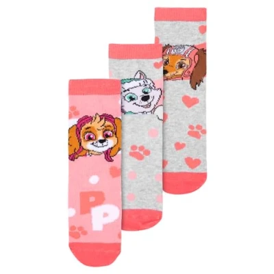 Bild av United Labels Paw Patrol strumpor Skye, Zuma, Everest för flickor barnsneakers barnstrumpor rosa/grå (3 pack), ROSA, 27 30