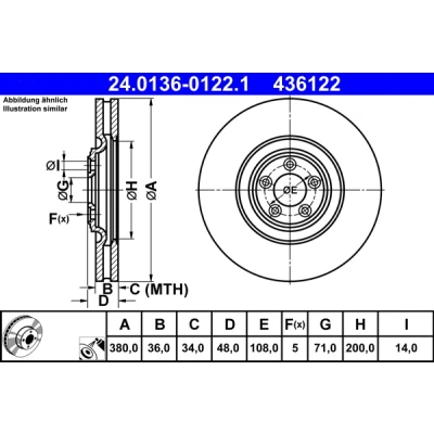 Bild av ATE 24.0136 0122.1 Disque de frein 380,0 36,0 5 108,0 ventilé revêtu à haute teneur en carbone JAGUAR: XF Berline, XK Coupe, XJ Berline